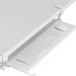 Keyboard Tray Under Desk, Pull Out Keyboard & Mouse Tray with C-clamp, 25.6 Excluding Clamps (30 Including Clamps) x 11.8 Inch Steady Slide-Out Computer Drawer for Typing, White