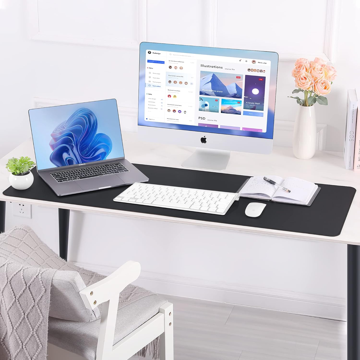 Large Desk Mat 47.2" x 17" Leather Desk Pad Protector with Natural Cork & PU Leather, Non-Slip Office Desk Mat, Large Mouse Pad, Waterproof Desk Blotter pad for Office&Home(Black) - Image 6