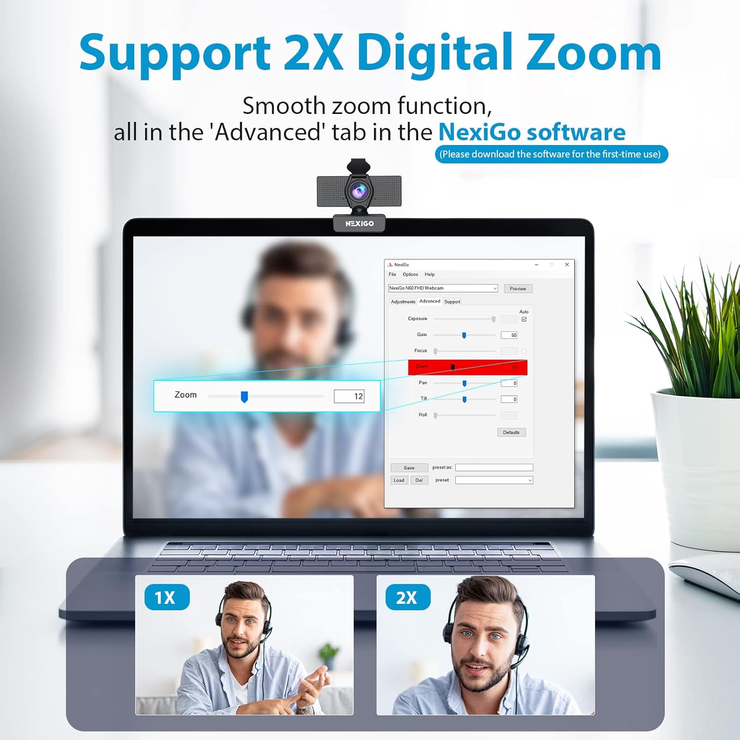 NexiGo N60 1080P Webcam with Microphone, Adjustable FOV, Zoom, Software Control & Privacy Cover, USB HD Computer Web Camera, Plug and Play, for Zoom/Skype/Teams, Conferencing and Video Calling - Image 2